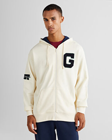 GANT Erkek Krem Relaxed Fit Kapüşonlu Logolu Sweatshirt