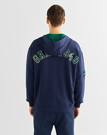 GANT Erkek Lacivert Relaxed Fit Kapüşonlu Logolu Sweatshirt