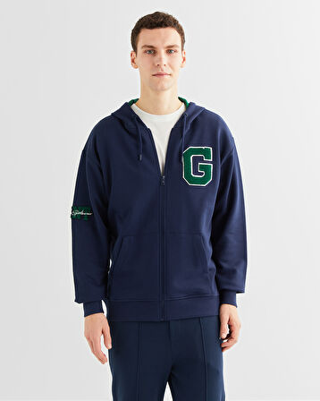 GANT Erkek Lacivert Relaxed Fit Kapüşonlu Logolu Sweatshirt