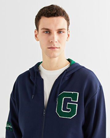 GANT Erkek Lacivert Relaxed Fit Kapüşonlu Logolu Sweatshirt
