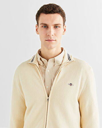 GANT Erkek Krem Regular Fit Fermuarlı Hırka