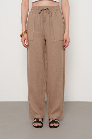 KADIN %100 KETEN CEP DETAYLI BOL PAÇA PANTOLON