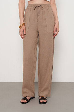 KADIN %100 KETEN CEP DETAYLI BOL PAÇA PANTOLON