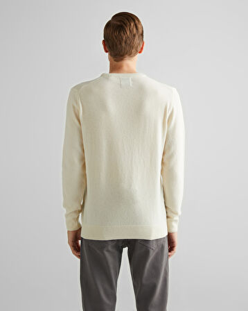 GANT Erkek Krem Regular Fit Bisiklet Yaka Yün Kazak