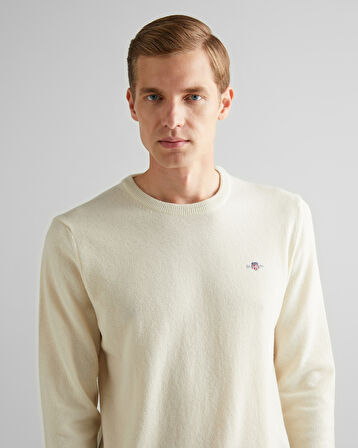 GANT Erkek Krem Regular Fit Bisiklet Yaka Yün Kazak