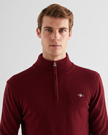 GANT Erkek Bordo Regular Fit Yarım Fermuarlı Yün Kazak