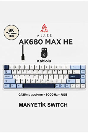 AK680 Max Rapid Trigger Manyetik Switch Mekanik Kablolu Klavye RGB 0.125 MS Ultra Düşük Gecikme