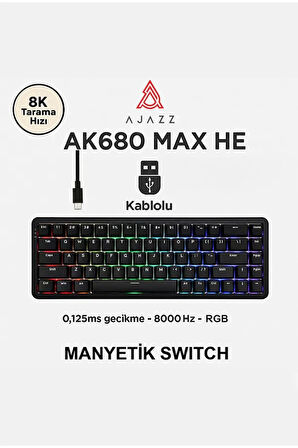 AK680 Max Rapid Trigger Manyetik Switch Mekanik Kablolu Klavye RGB 0.125 MS Ultra Düşük Gecikme