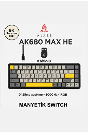 AK680 Max Rapid Trigger Manyetik Switch Mekanik Kablolu Klavye RGB 0.125 MS Ultra Düşük Gecikme