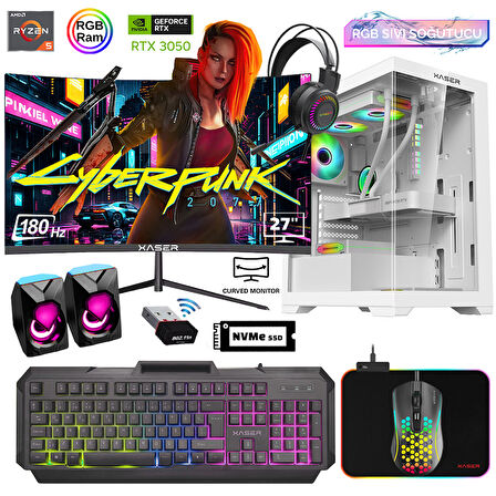 Xaser Xsr810 Ryzen 5 5600 16GB Ram 512GB M.2 NVMe SSD 6GB RTX3050 27"Curved 180Hz Sıvı Soğutma Oyuncu Bilgisayarı