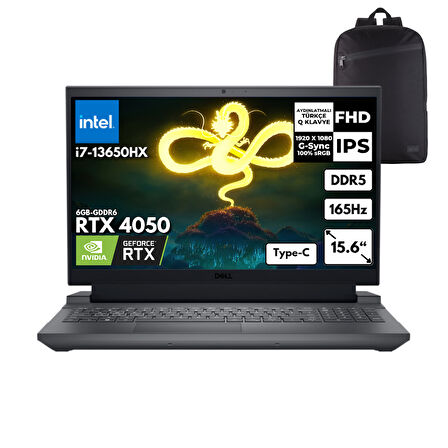 Dell Gaming G15 5530 I7-13650HX 24-GBDDR5 512 GBSSD RTX4050 (6GB) 15.6" 165Hz FHD Windows 11 Pro + HMF Sırt Çantası G155530010UHMF24