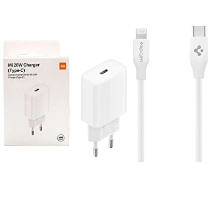 Xiaomi 20watt Type C Adaptör+Spigen Type C to Lightning 1M MFI Lisanslı C10CL Set