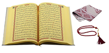 Seccade (67cmx122cm),orta Boy Gri Renkli Karekodlu Kuranı Kerim (24.5cmx17cm),tesbih Set