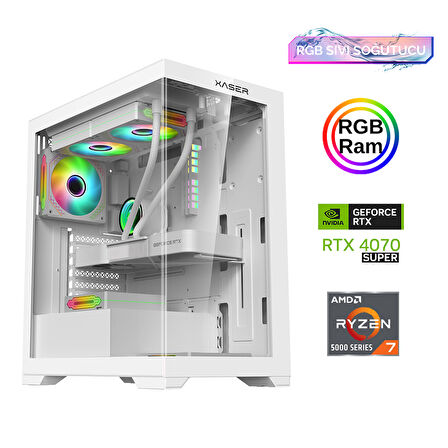 Xaser Xsr830 Ryzen 7 5700x 16GB Ram 512GB M.2 NVMe SSD 12GB RTX4070 SUPER 24"Curved 180Hz Sıvı Soğutma Oyuncu Bilgisayarı