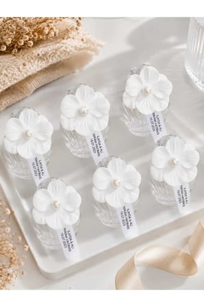 Hediyelik Ortanca Çiçekli Simli İncili Kolonya PVC şişe - Söz, Nişan, Nikah ve Özel Günler 10 Adet