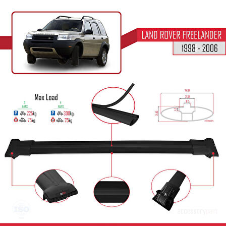Land Rover Freelander (L314) 1998-2006 Arası ile Uyumlu FLY Model Ara Atkı Tavan Barı Siyah 3 Adet