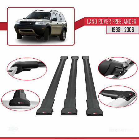 Land Rover Freelander (L314) 1998-2006 Arası ile Uyumlu FLY Model Ara Atkı Tavan Barı Siyah 3 Adet