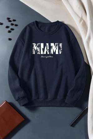 Unisex Miami Baskılı Bisiklet Yaka Sweatshirt
