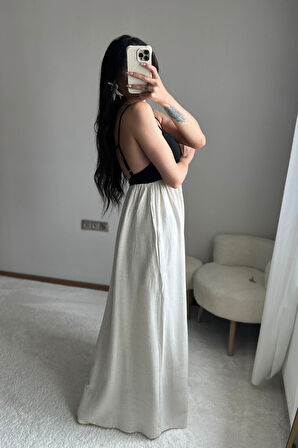 Sırt Dekolte 2 Renk Modern Elbise