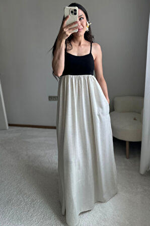 Sırt Dekolte 2 Renk Modern Elbise