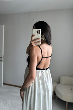 Sırt Dekolte 2 Renk Modern Elbise