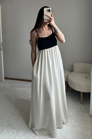 Sırt Dekolte 2 Renk Modern Elbise