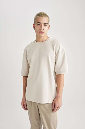 DeFacto Loose Fit Bisiklet Yaka Kısa Kollu Ağır Kumaş Tişört B4844AX24SPBG700