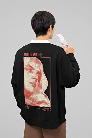 Tasarım Billie Eilish Baskılı Unisex Oversize Şarkıcı Sweatshirt
