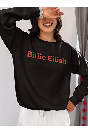 Tasarım Billie Eilish Baskılı Unisex Oversize Şarkıcı Sweatshirt