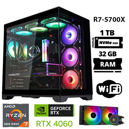 Xaser Sword X32 Ryzen 7 5700X 32GB Ram 1TB M.2 NVMe SSD 8GB RTX4060 Sıvı Soğutmalı Oyuncu Bilgisayarı