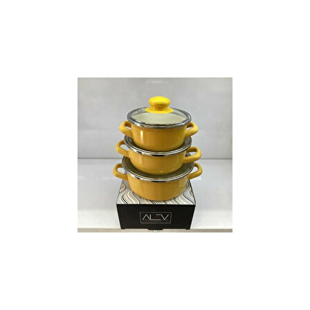 AKILLIELMA-ALEV TENCERE SETİ MİNİ RENKLİ 3'LÜ 12-14-16 CM SARI ALV017 KR 137-C 9028
