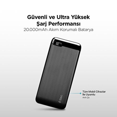 Ttec Şarj Akım Korumalı Led Ekranlı 20W 20.000 mAh Powerbank İphone Samsung Huawei Şarj Powerbank