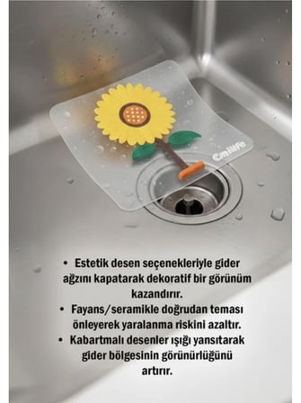 Ayçiçeği Kare Silikon Kötü Koku Önleyici Gider Kapağı Banyo Mutfak, Balkon Lavabo Tıpası 14,5x14