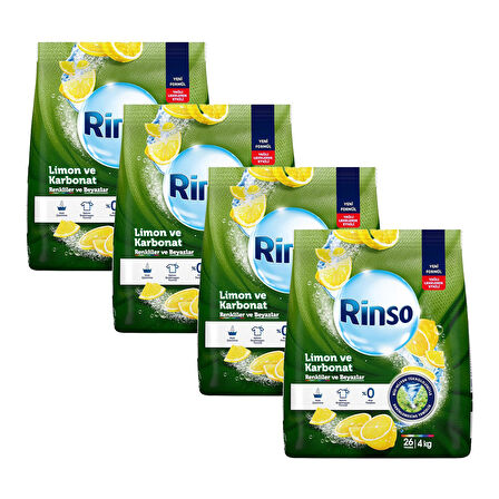 Rinso Limon ve Karbonat 4 kg Renkiler ve Beyazlar Toz Deterjan x 4 Adet