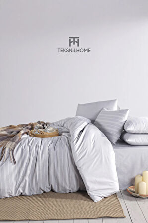 %100 Pamuklu Gri Oslo Nevresim Takımı 3 Parça (ÇİFT KİŞİLİK)