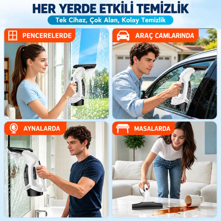 Şarjlı Cam Silme Makinesi Vakumlu Cam Temizleme Makinesi Cam Silecek Pencere Ayna Araç Camı Temizleyici