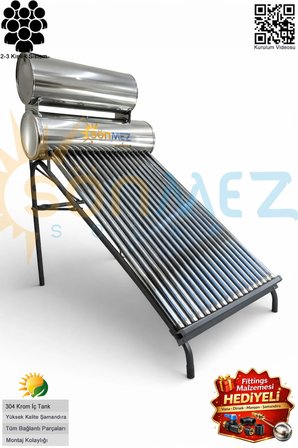 Solar KROM KILIF 18x Vakum Tüplü Güneş Enerji Sıcak Su Sistemleri (AÇIK DEVRE DOĞAL AKIŞLI)