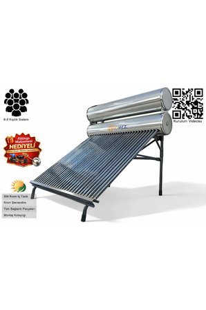 Solar KROM KILIF 30x Vakum Tüplü Güneş Enerjisi Sıcak Su Sistemi (AÇIK DEVRE DOĞAL AKIŞLI)