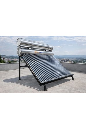 Solar KROM KILIF 24x Vakum Tüplü Güneş Enerjisi Sıcak Su Sistemi (AÇIK DEVRE DOĞAL AKIŞLI)