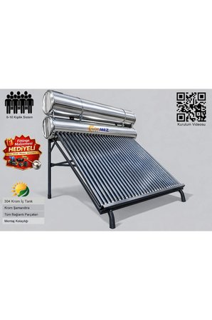 Solar KROM KILIF 36x Vakum Tüplü Güneş Enerjisi Sıcak Su Sistemi (AÇIK DEVRE DOĞAL AKIŞLI)