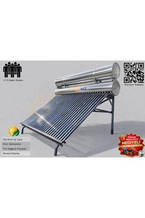 Solar KROM KILIF 36x Vakum Tüplü Güneş Enerjisi Sıcak Su Sistemi (AÇIK DEVRE DOĞAL AKIŞLI)