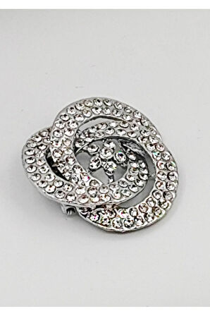 Zirkon Taşlı Gümüş Renkli Metal Broş – Spiral Desenli