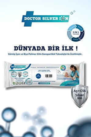Gümüş Iyon & Biyopolimer Kitin Teknolojili Hasta Vücut Temizleme Havlusu (12 Adet)