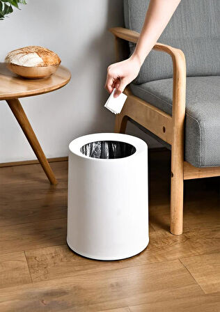 Poşet Göstermeyen Çöp Kovası - 2 Parça Plastik Çöp Kovası - Banyo, Mutfak - 8 Litre