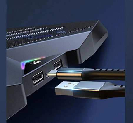 Monozone  8 Fanlı 18-11İnç RGB Işıklı Notebook Laptop Soğutucu Fan Yükseklik Ayarlı Sessiz LCD Pro Stand Çift USB 1 Type-c Giriş