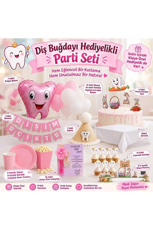 Dehaparty Diş Buğdayı Hediyelikli Parti Seti 8 Kişilik Pembe