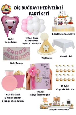Dehaparty Diş Buğdayı Hediyelikli Parti Seti 8 Kişilik Pembe