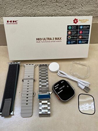 Hk9 Ultra 2 Max 2 Gb Dahili Hafıza/chat Gpt/3d Animasyonlu(Koruma Kılıfı+Kırılmaz Cam Hediyeli) Gen 4 Amoled Watch Ultra 2 Akıllı Saat 