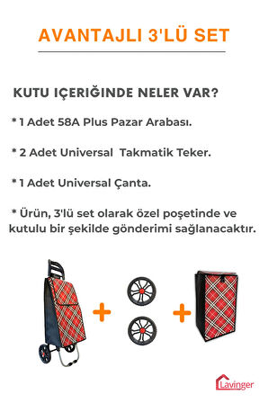 Pazar Arabası Plus Avantajlı 3' lü SET Pazar Arabası + Yedek Tekeri + Yedek Çantası.