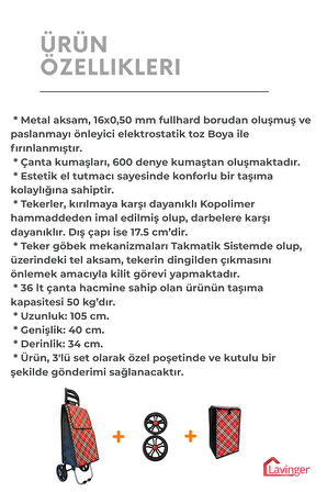Pazar Arabası Plus Avantajlı 3' lü SET Pazar Arabası + Yedek Tekeri + Yedek Çantası.